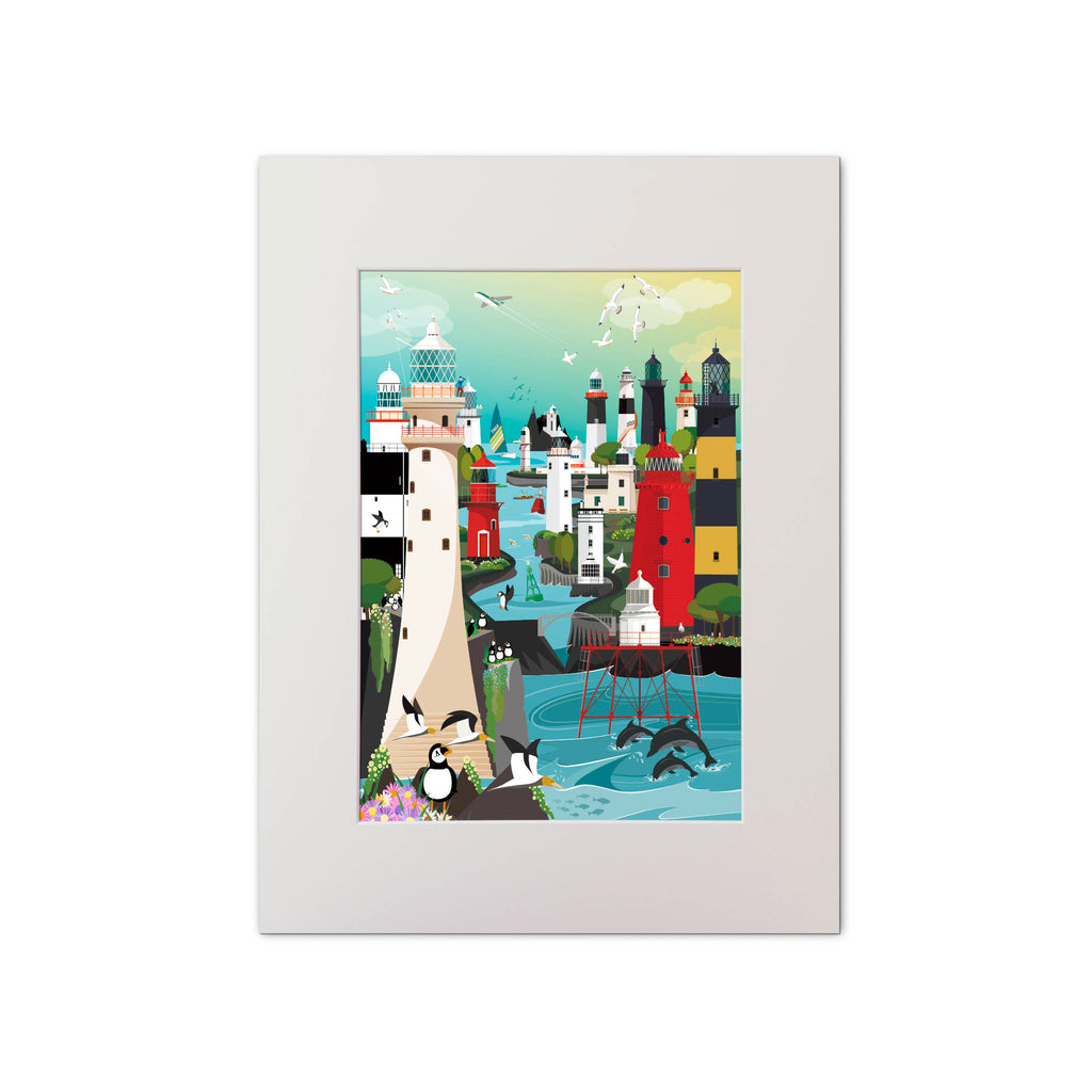 Colourful print based from the Great Lighthouses of Ireland jigsaw puzzle.