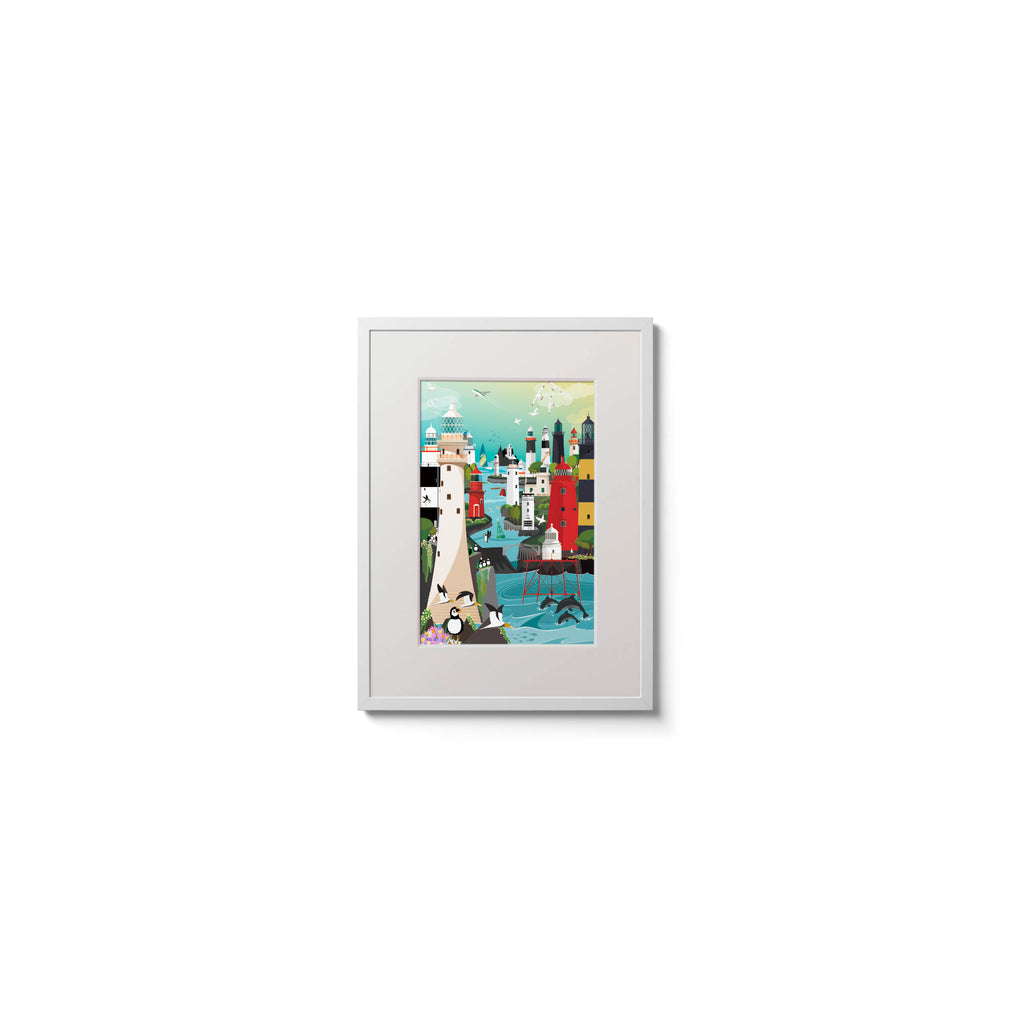 Colourful print based from the Great Lighthouses of Ireland jigsaw puzzle.