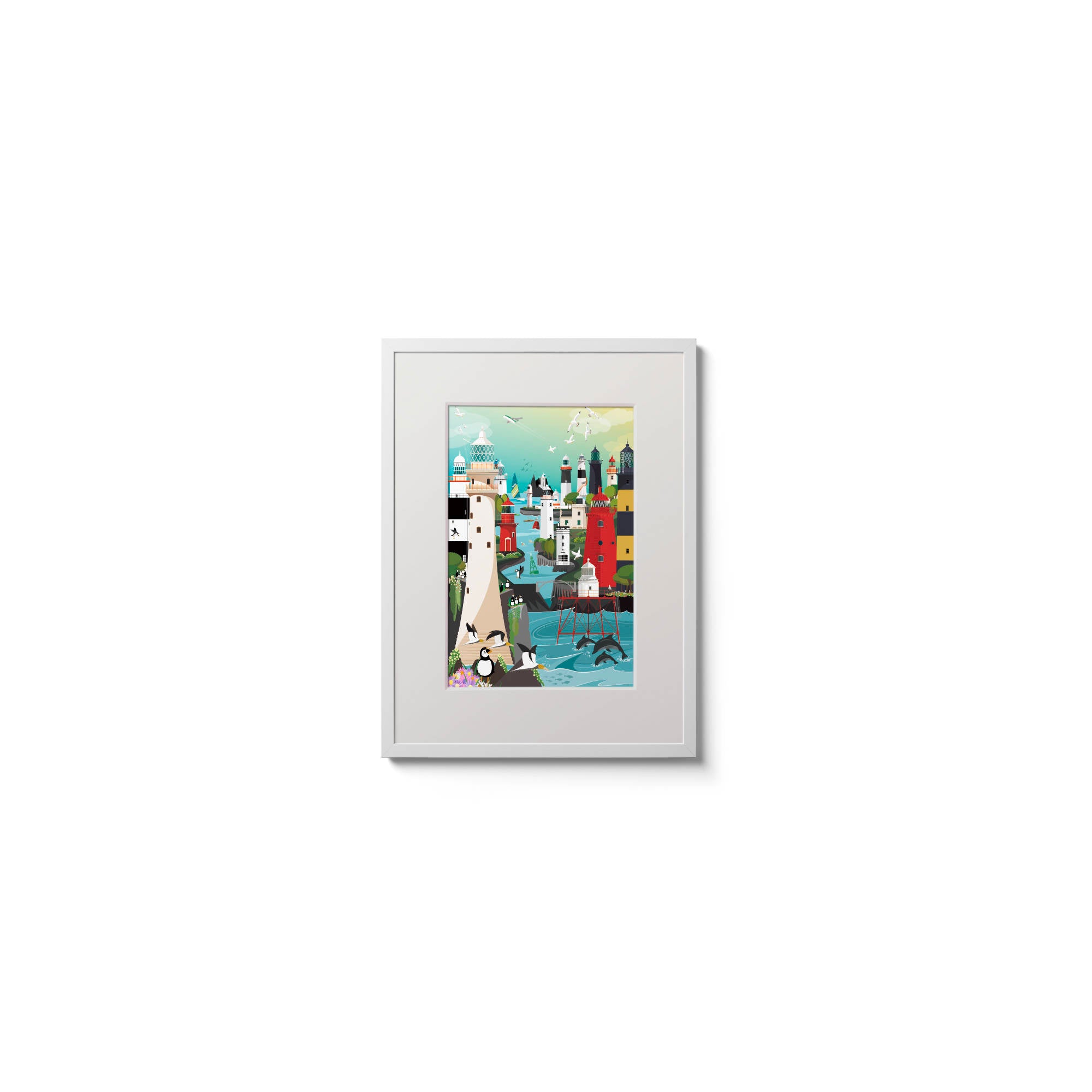 Colourful print based from the Great Lighthouses of Ireland jigsaw puzzle.