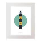 Illustration of St. John's lighthouse on a white background inside light blue square, mounted and measuring 40x50cm.