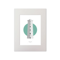 Illustration of Wicklow lighthouse on a white background inside light blue square, mounted and measuring 30x40cm.