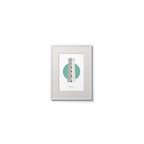 Illustration of Wicklow lighthouse on a white background inside light blue square,  in a white frame measuring 15x20cm.