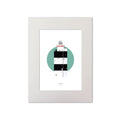 Illustration of Hook Head lighthouse on a white background inside light blue square, mounted and measuring 30x40cm.
