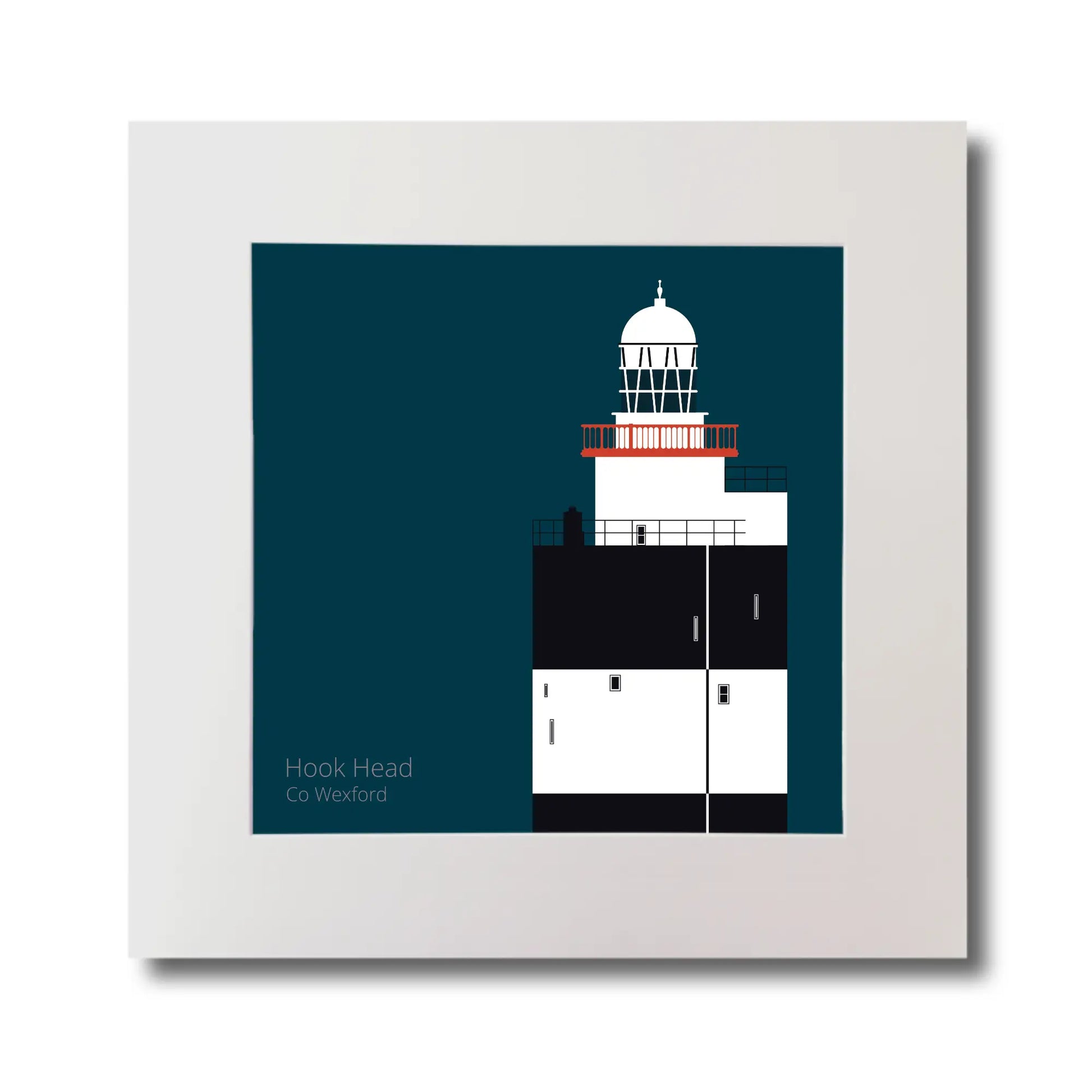 Illustration of Hook Head lighthouse on a midnight blue background, mounted and measuring 30x30cm.