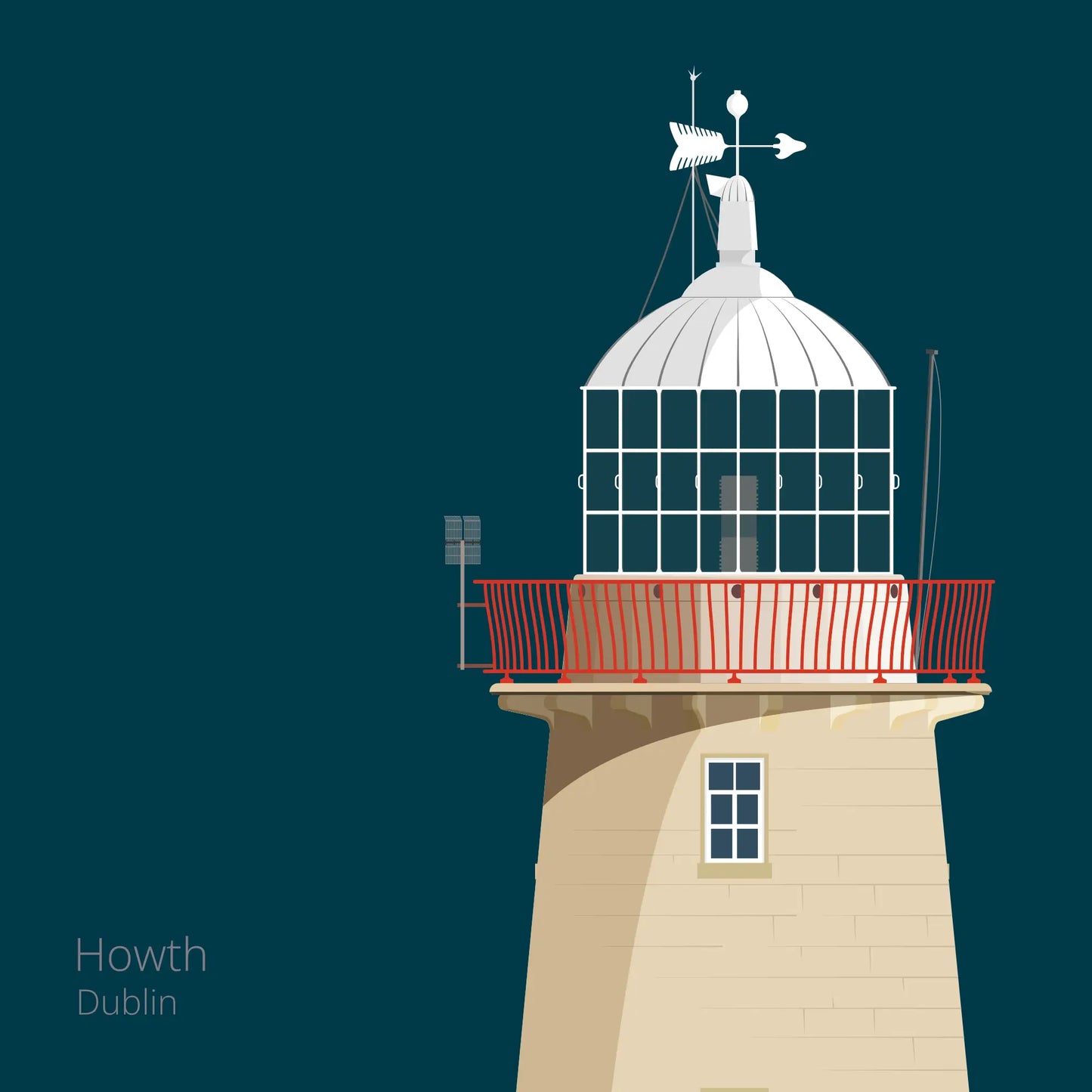 Illustration of Howth lighthouse on a midnight blue background
