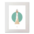 Illustration of Fastnet lighthouse on a white background inside light blue square, mounted and measuring 40x50cm.