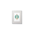 Illustration of Fastnet lighthouse on a white background inside light blue square,  in a white frame measuring 15x20cm.