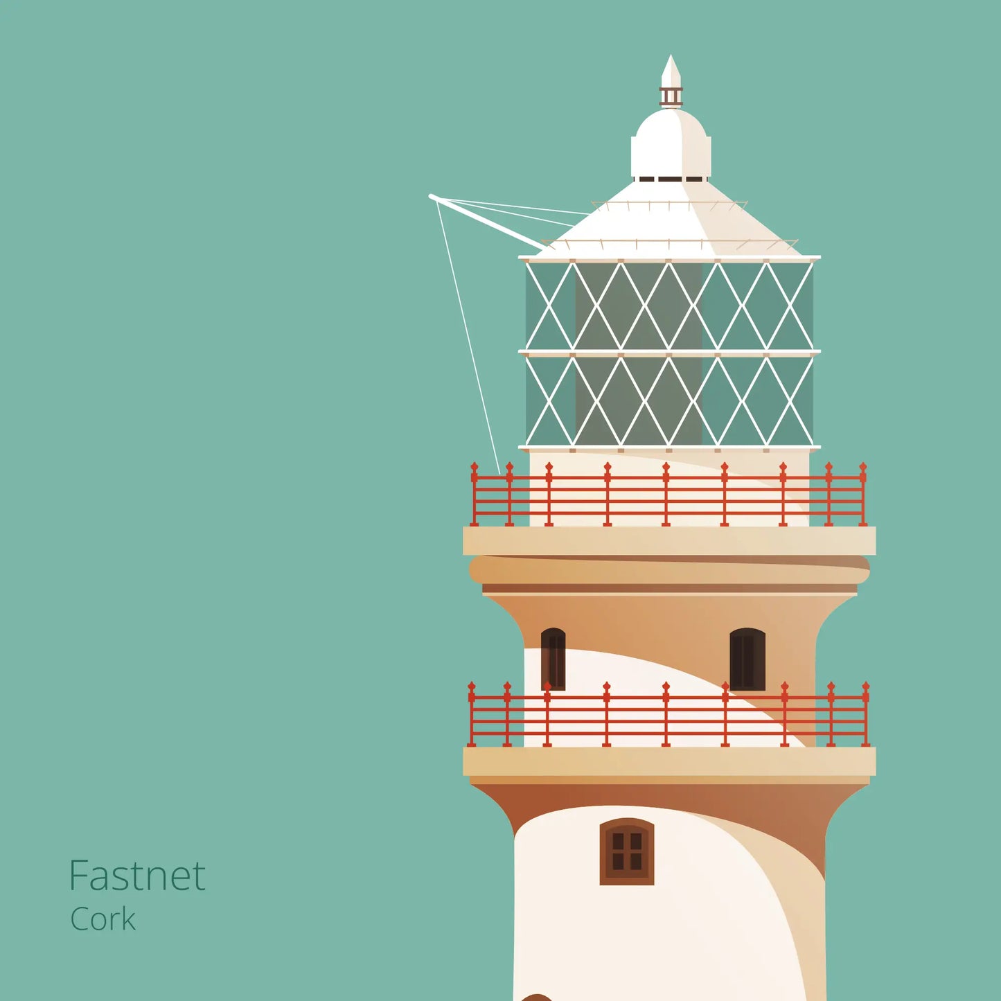 Illustration of Fastnet lighthouse on an ocean green background