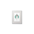Illustration of Mutton Island lighthouse on a white background inside light blue square,  in a white frame measuring 15x20cm.