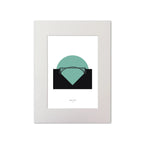 Illustration of Mizen Head lighthouse on a white background inside light blue square, mounted and measuring 30x40cm.