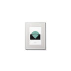 Illustration of Mizen Head lighthouse on a white background inside light blue square,  in a white frame measuring 15x20cm.