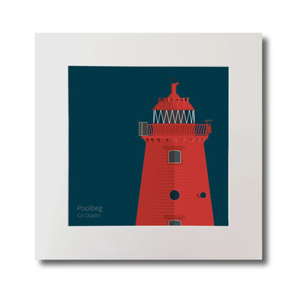 Illustration of Poolbeg lighthouse on a midnight blue background, mounted and measuring 30x30cm.