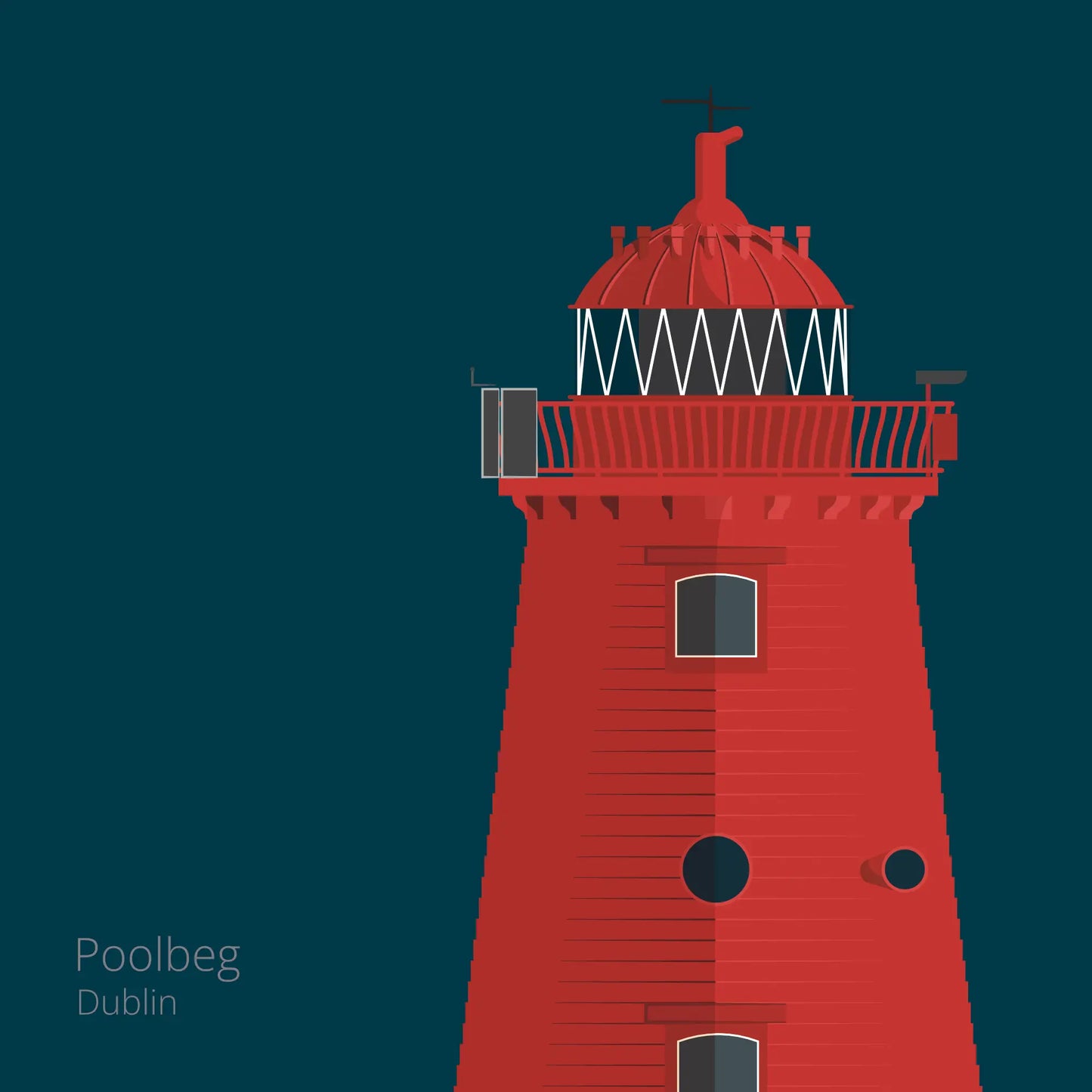 Illustration of Poolbeg lighthouse on a midnight blue background