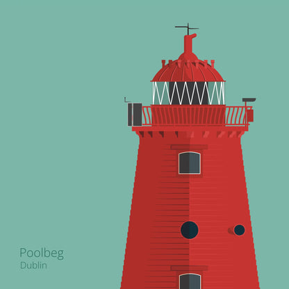 Illustration of Poolbeg lighthouse on an ocean green background