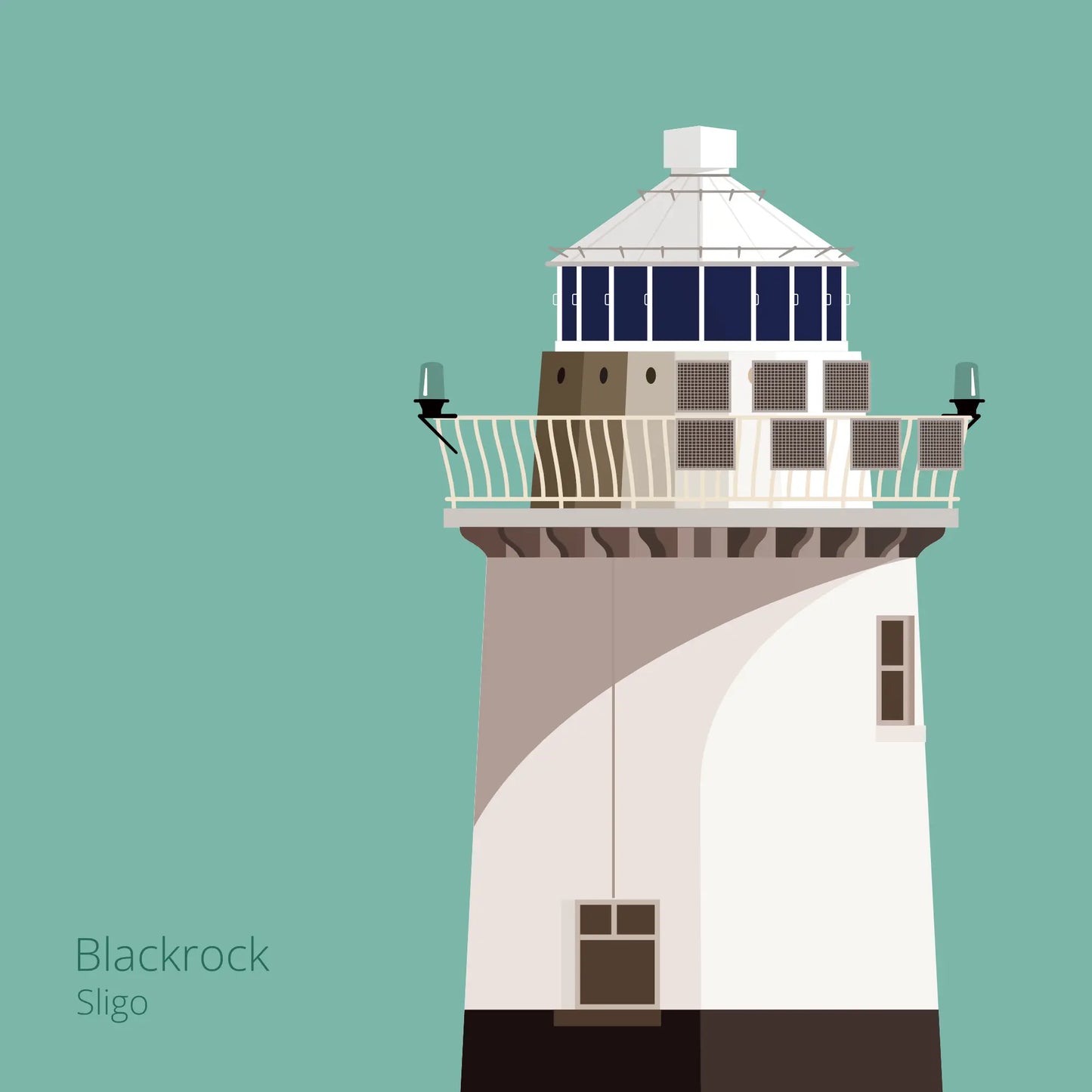 Illustration of Blackrock lighthouse on an ocean green background