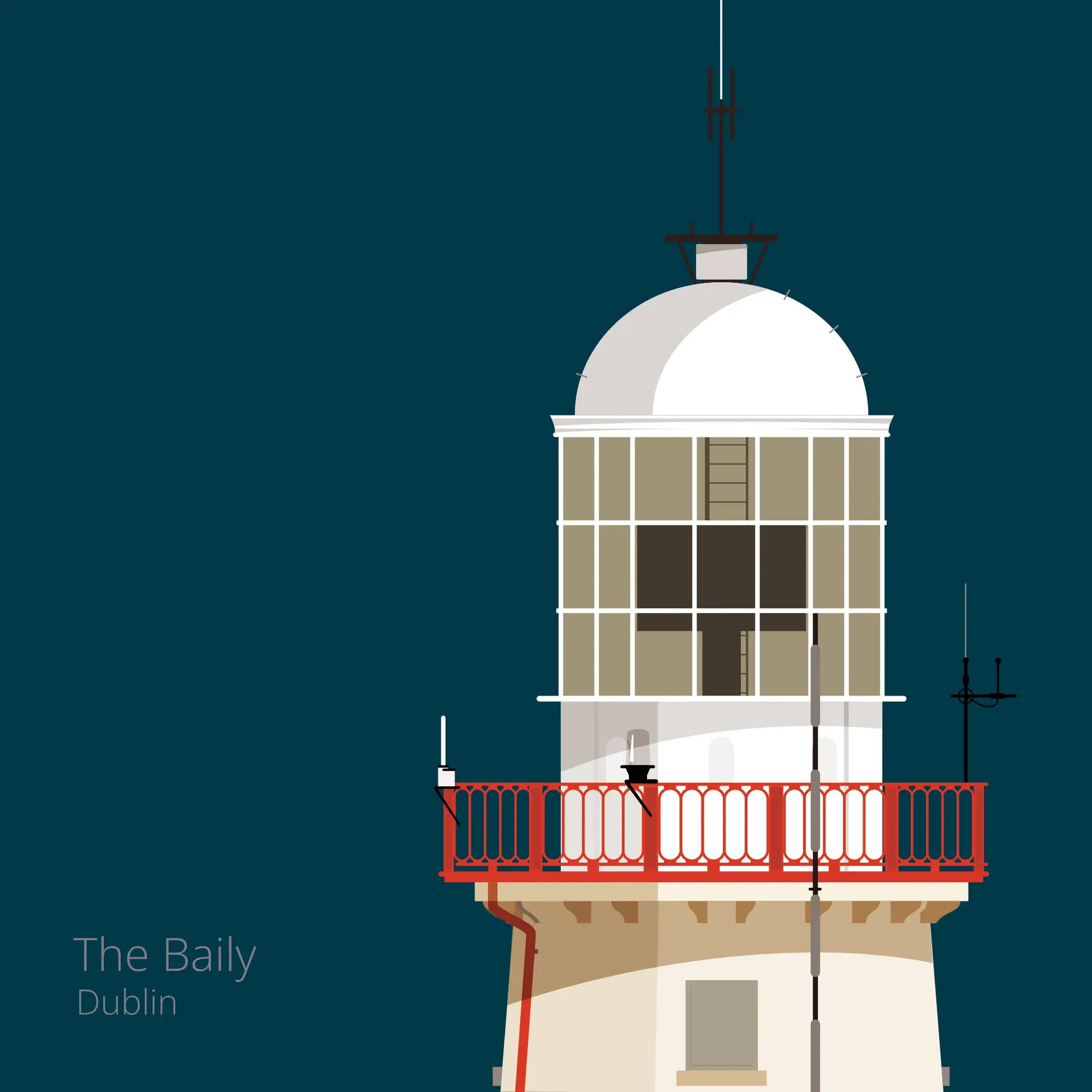 Illustration of The Baily lighthouse on a midnight blue background