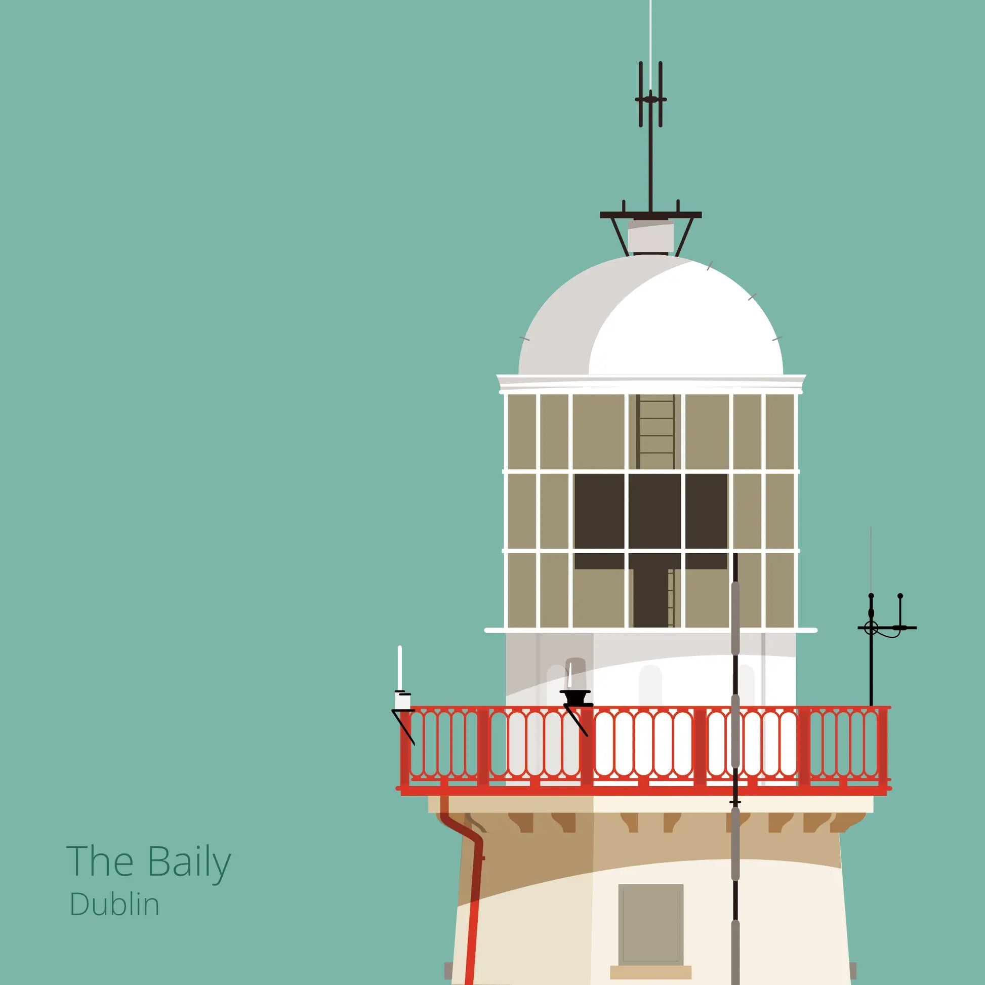 Illustration of The Baily lighthouse on an ocean green background