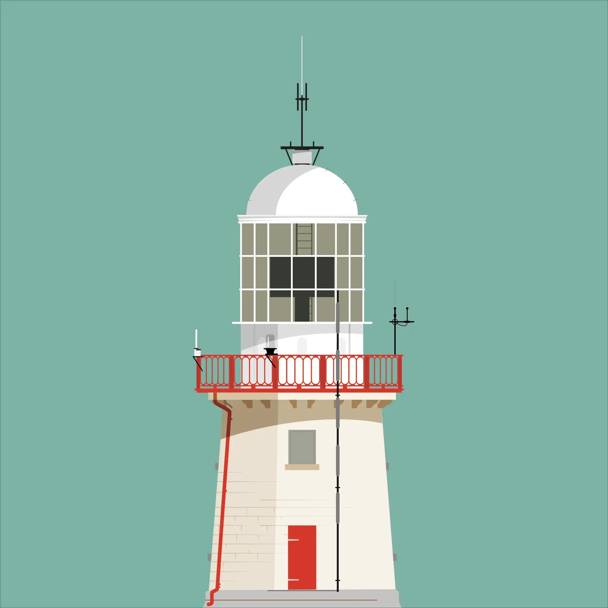 Illustration of The Baily lighthouse on a white background inside light blue square