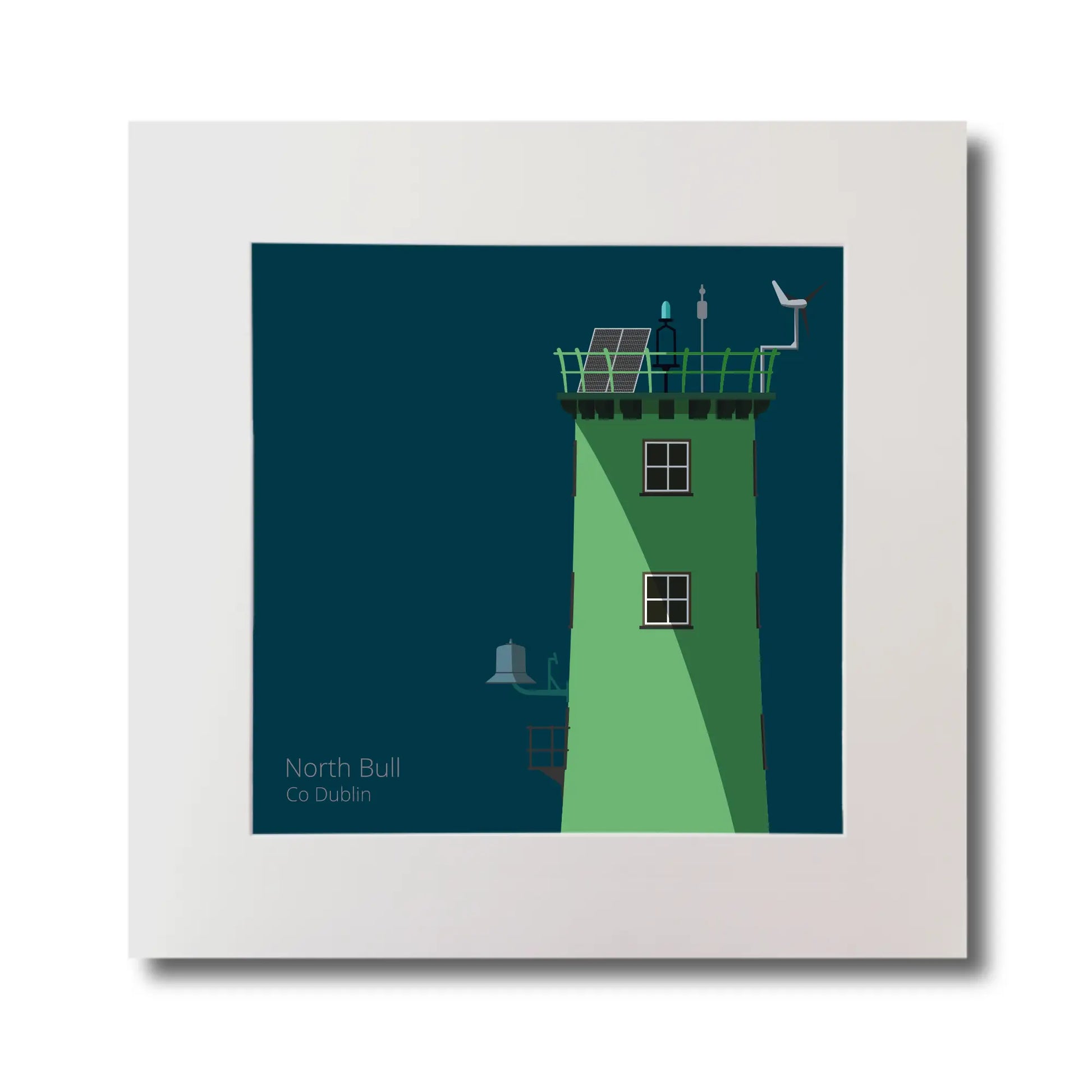 Illustration of North Bull lighthouse on a midnight blue background, mounted and measuring 30x30cm.