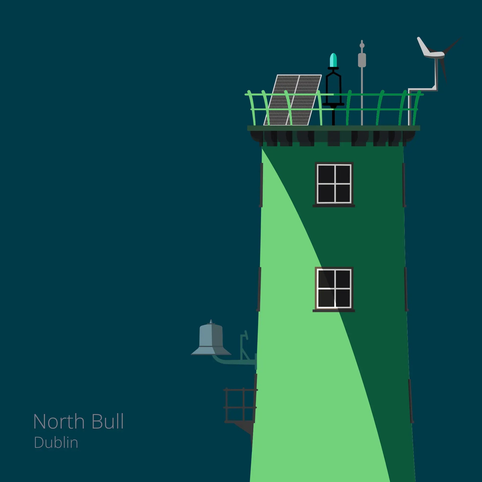 Illustration of North Bull lighthouse on a midnight blue background