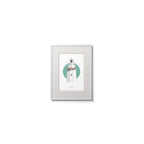 Illustration of Bull Rock lighthouse on a white background inside light blue square,  in a white frame measuring 15x20cm.