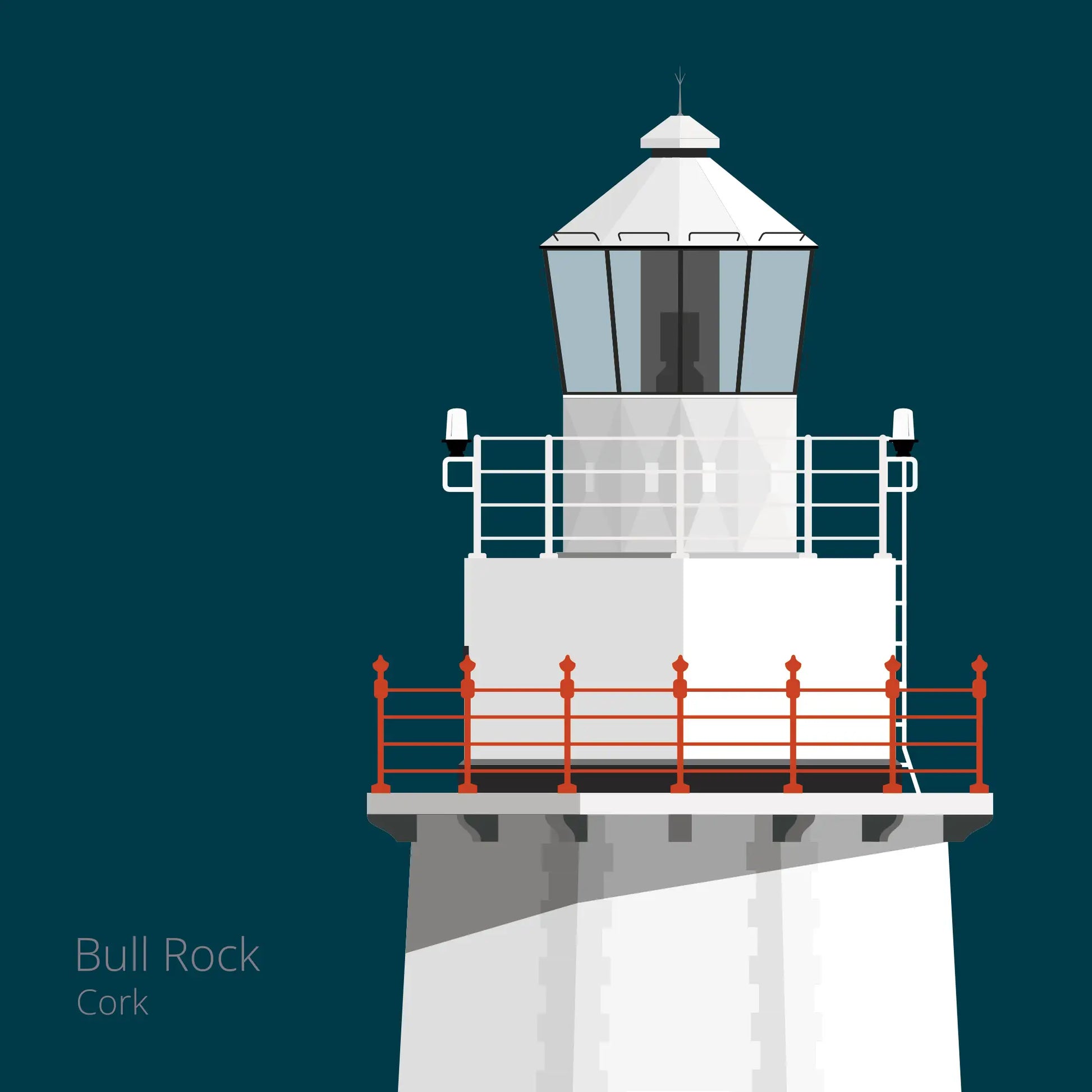 Illustration of Bull Rock lighthouse on a midnight blue background