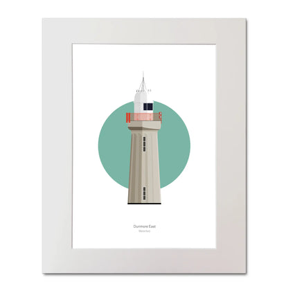 Illustration of Dunmore East lighthouse on a white background inside light blue square, mounted and measuring 40x50cm.