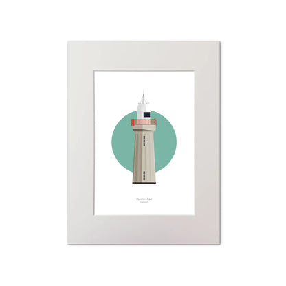 Illustration of Dunmore East lighthouse on a white background inside light blue square, mounted and measuring 30x40cm.