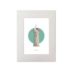 Illustration of Dunmore East lighthouse on a white background inside light blue square, mounted and measuring 30x40cm.
