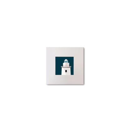 Illustration of Ardnakinna lighthouse on a midnight blue background, mounted and measuring 10x10cm.