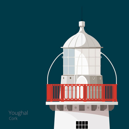 Illustration of Valentia Island lighthouse on a midnight blue background