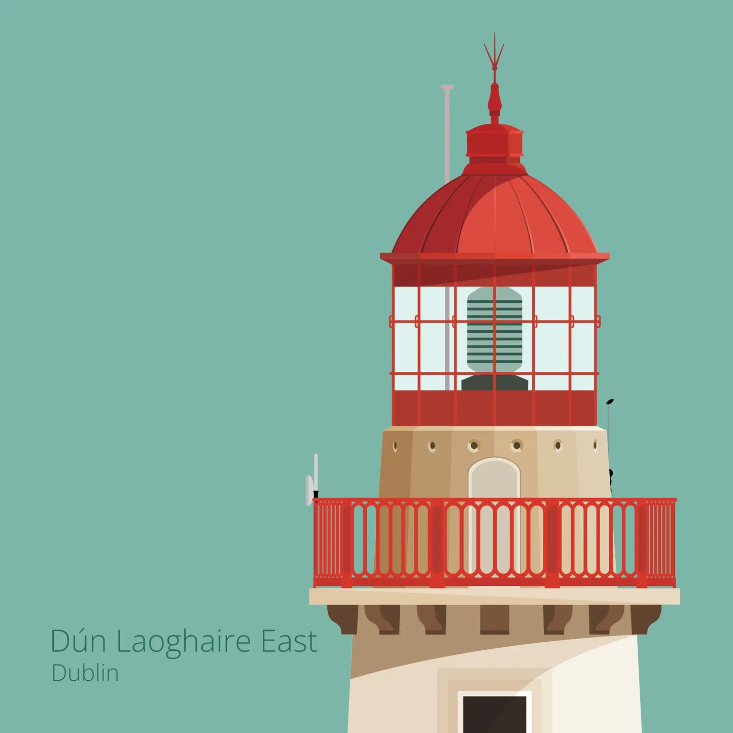 Illustration of Dún Laoghaire East lighthouse on an ocean green background