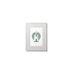 Illustration of Inishgort lighthouse on a white background inside light blue square,  in a white frame measuring 15x20cm.