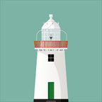 Illustration of Blackhead lighthouse on a white background inside light blue square.