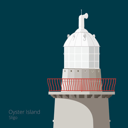Illustration of Oyster Island lighthouse on a midnight blue background