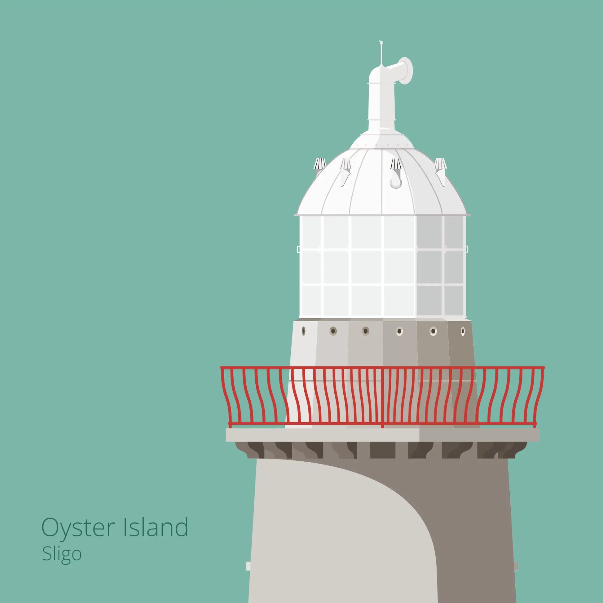 Illustration of Oyster Island lighthouse on an ocean green background