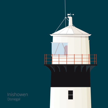 Illustration of inishowen lighthouse on a midnight blue background