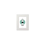 Illustration of The Maidens lighthouse on a white background inside light blue square, mounted and measuring 15x20cm.