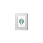 Illustration of Haulbowline lighthouse on a white background inside light blue square,  in a white frame measuring 15x20cm.