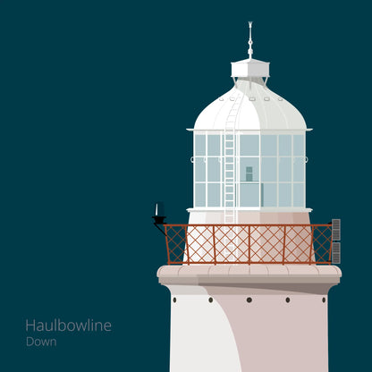 Illustration of Haulbowline lighthouse on a midnight blue background
