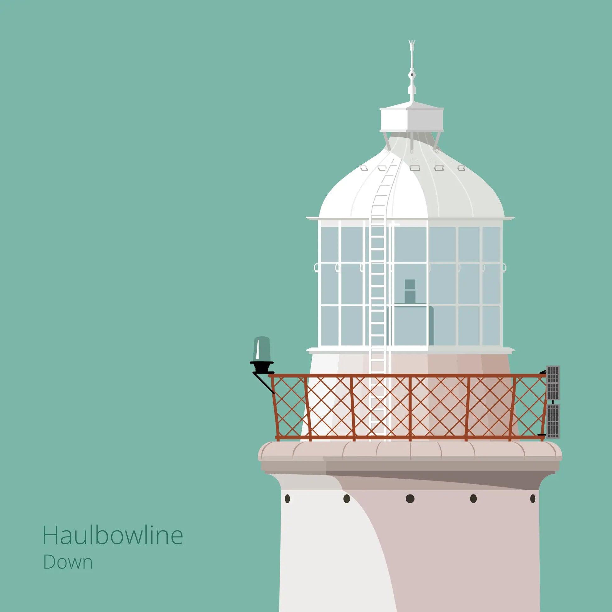 Illustration of Haulbowline lighthouse on an ocean green background