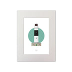 Illustration of Rockabill lighthouse on a white background inside light blue square, mounted and measuring 30x40cm.