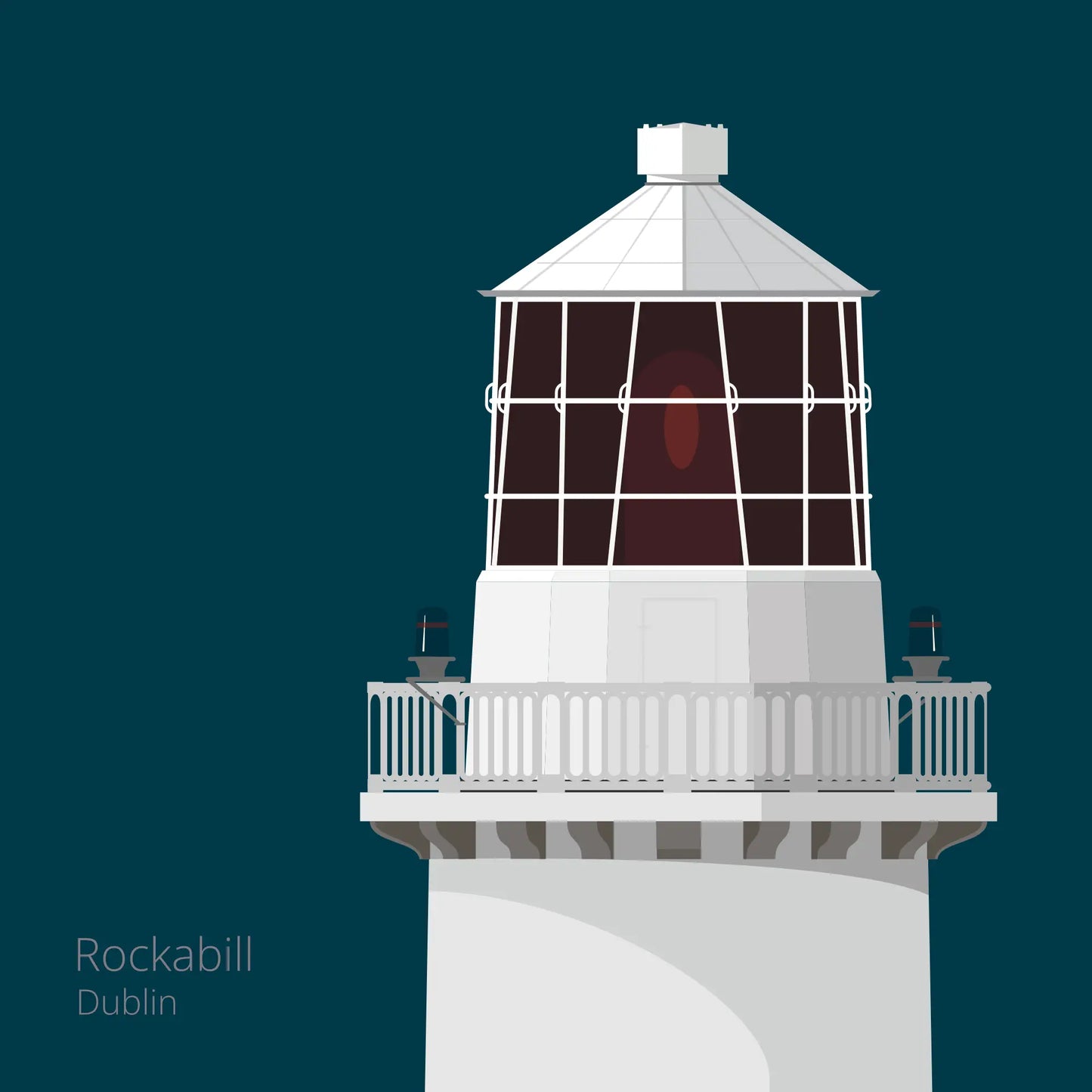 Illustration of Rockabill lighthouse on a midnight blue background