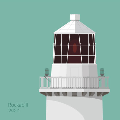 Illustration of Rockabill lighthouse on an ocean green background