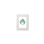 Wall hanging of Wicklow New lighthouse on a white background inside light blue square, mounted and measuring 15x20cm.