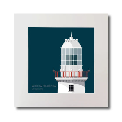 Illustration of Valentia Island lighthouse on a midnight blue background, mounted and measuring 30x30cm.