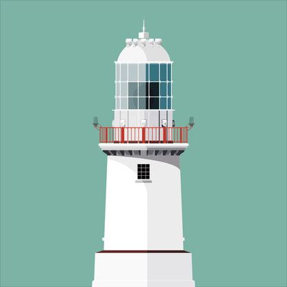 Illustration of Wicklow New lighthouse on a white background inside light blue square.