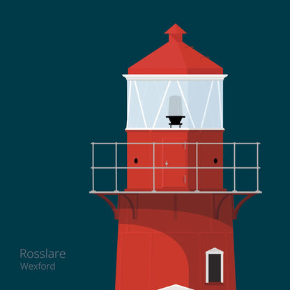 Illustration of Rosslare Harbour lighthouse on a midnight blue background
