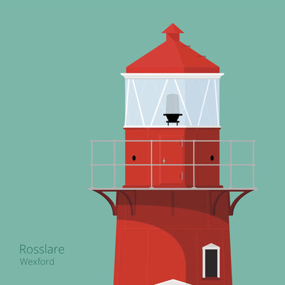 Illustration of Rosslare Harbour lighthouse on an ocean green background