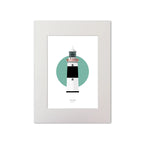 Illustration of Mine Head lighthouse on a white background inside light blue square, mounted and measuring 30x40cm.